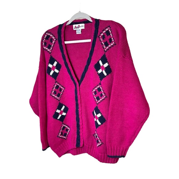 VTG AJ BRANDON Knitted Button Up V-Neck Sweater - Picture 3 of 10